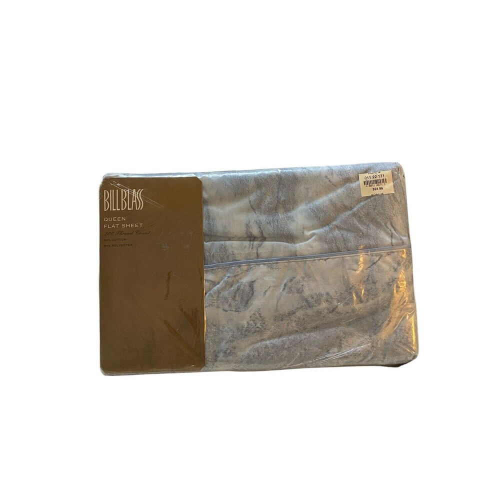 Bill Blass Queen Flat Sheet Blue Marble Vintage New Made In U SA